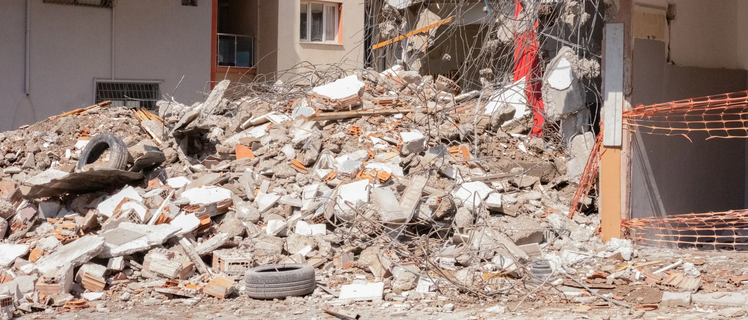 Pile of construction rubble at a demolition site